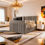 Belsogno 'Abbraccio' Wingback TV Bed in Grey Velvet