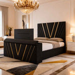 Belsogno 'Raggio' Art Deco Sunburst TV Bed in Black Velvet