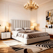 Belsogno 'Altura' Upholstered Platform Bed with Tall Vertical Tufted Headboard and Optional Ottoman Storage