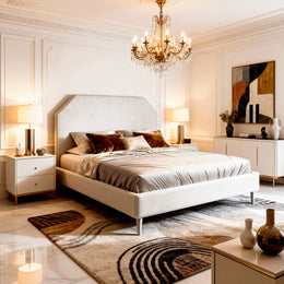 Belsogno 'Harrington' Bed - Geometric Upholstered Headboard