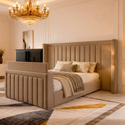 Belsogno 'Alcova' Cappuccino Velvet TV Bed with Extra-Wide Headboard