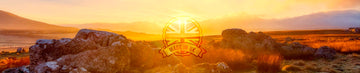 Sunset over a yorkshire landscape with a 'made in uk' logo in the center